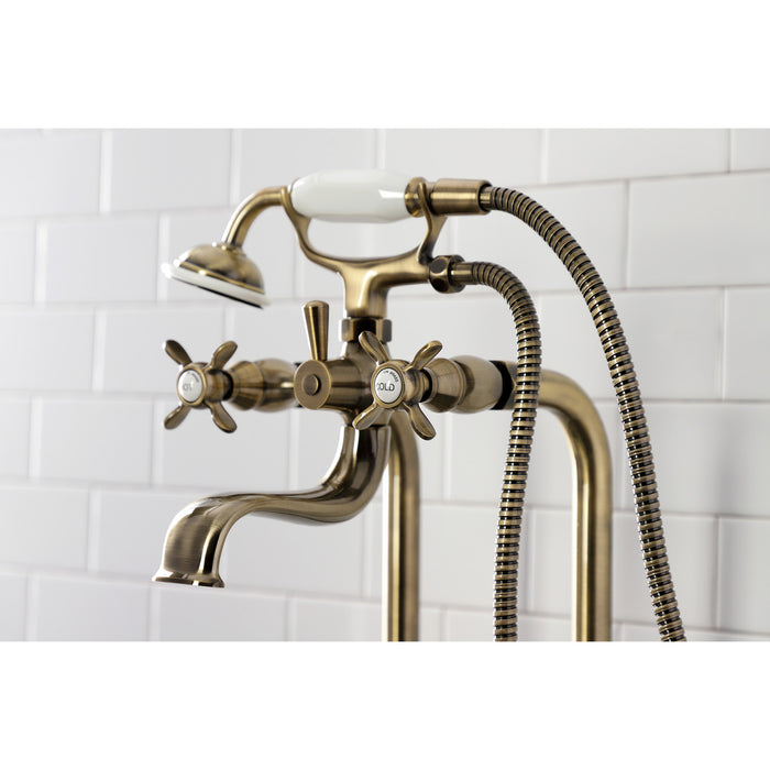 Kingston Heirloom CCK246K3 - Essex Three-Handle 2-Hole Freestanding Clawfoot Tub Faucet Package with Supply Line and Stop Valve, Antique Brass