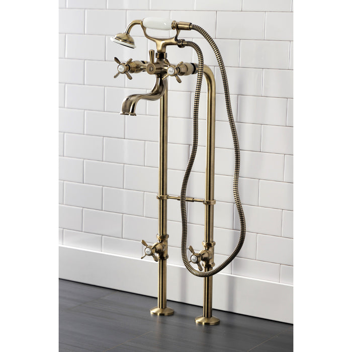 Kingston Heirloom CCK246K3 - Essex Three-Handle 2-Hole Freestanding Clawfoot Tub Faucet Package with Supply Line and Stop Valve, Antique Brass