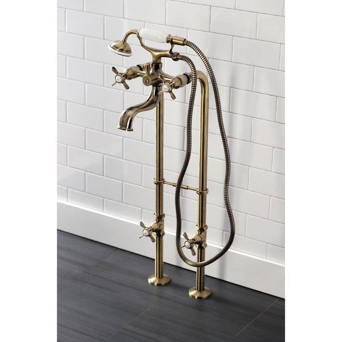 Kingston Heirloom CCK246K3 - Essex Three-Handle 2-Hole Freestanding Clawfoot Tub Faucet Package with Supply Line and Stop Valve, Antique Brass