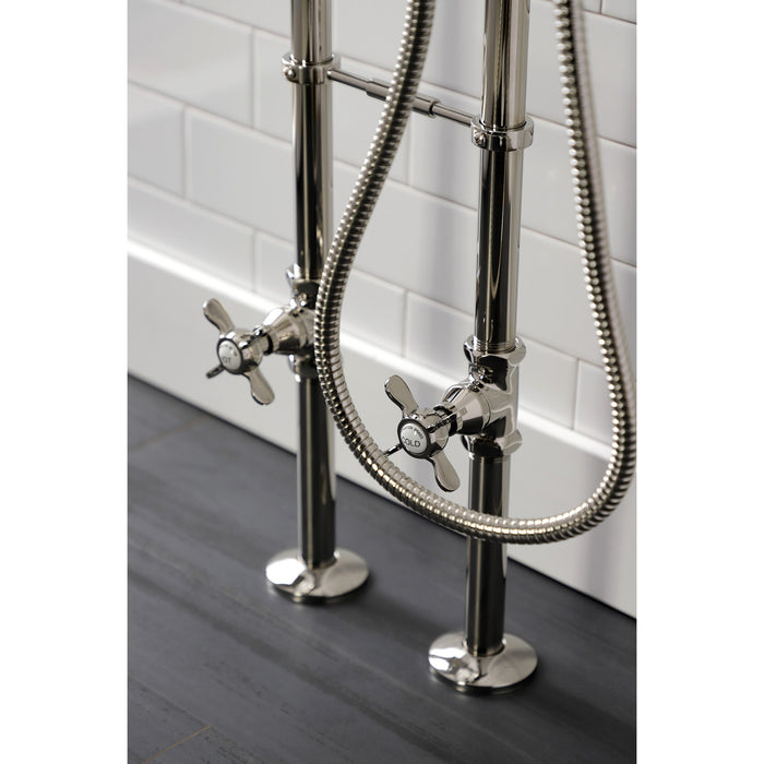 Kingston Heirloom CCK246K6 - Essex Three-Handle 2-Hole Freestanding Clawfoot Tub Faucet Package with Supply Line and Stop Valve, Polished Nickel