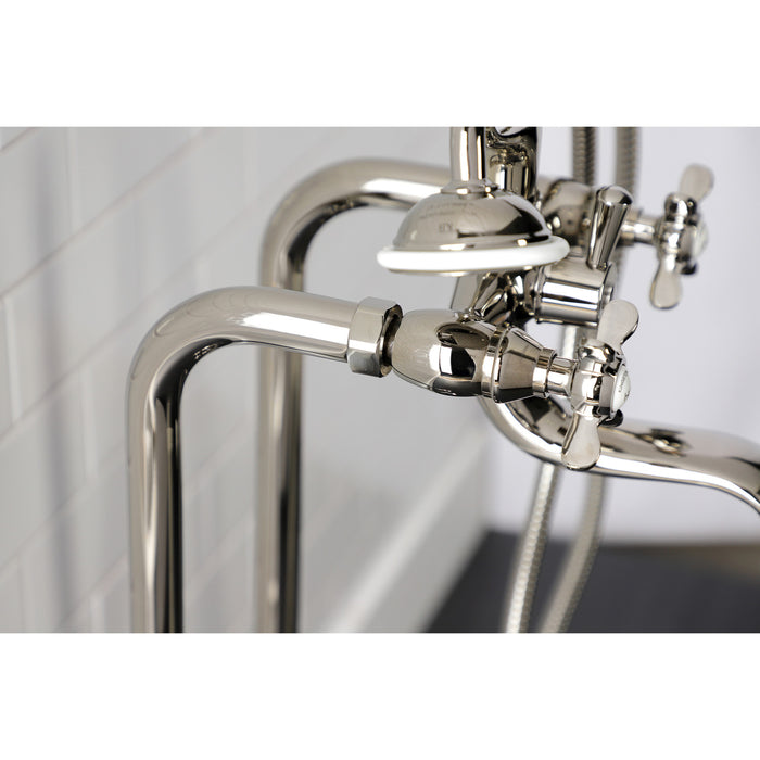 Kingston Heirloom CCK246K6 - Essex Three-Handle 2-Hole Freestanding Clawfoot Tub Faucet Package with Supply Line and Stop Valve, Polished Nickel