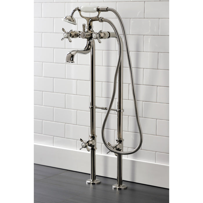 Kingston Heirloom CCK246K6 - Essex Three-Handle 2-Hole Freestanding Clawfoot Tub Faucet Package with Supply Line and Stop Valve, Polished Nickel