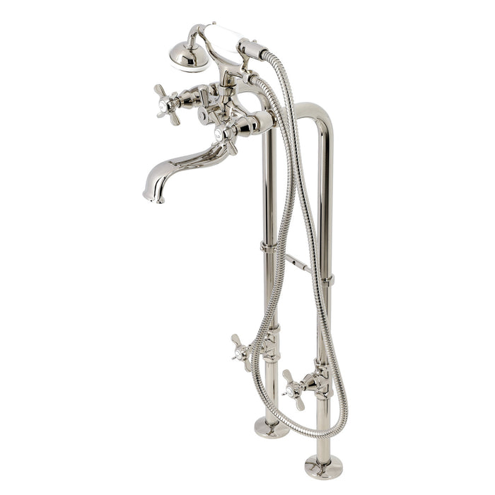 Kingston Heirloom CCK246K6 - Essex Three-Handle 2-Hole Freestanding Clawfoot Tub Faucet Package with Supply Line and Stop Valve, Polished Nickel