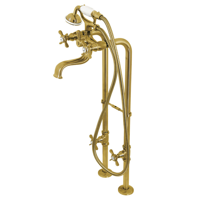 Essex CCK246K7 Three-Handle 2-Hole Freestanding Clawfoot Tub Faucet Package with Supply Line and Stop Valve, Brushed Brass