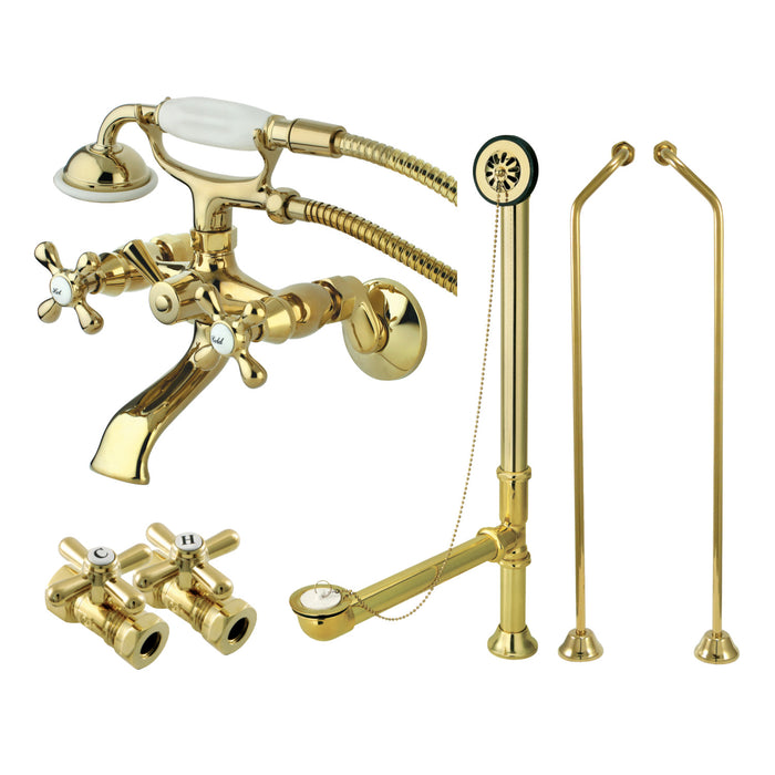 Vintage CCK265PBD Two-Handle 2-Hole Tub Wall Mount Clawfoot Tub Faucet Package with Supply Line and Hand Shower, Polished Brass