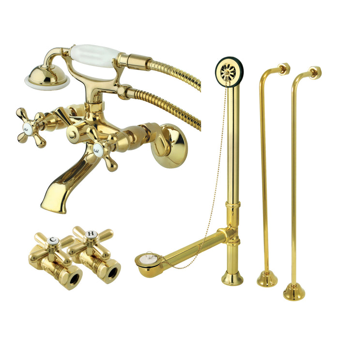 Vintage CCK265PB Two-Handle 2-Hole Tub Wall Mount Clawfoot Tub Faucet Package with Supply Line and Hand Shower, Polished Brass