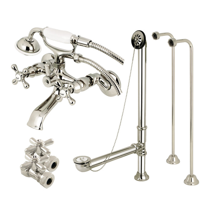 Vintage CCK265PN Two-Handle 2-Hole Tub Wall Mount Clawfoot Tub Faucet Package with Supply Line and Hand Shower, Polished Nickel