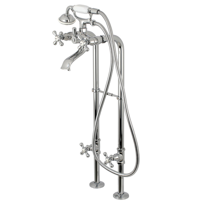 Kingston CCK266K1 Three-Handle 2-Hole Freestanding Tub Faucet with Supply Line and Stop Valve, Polished Chrome