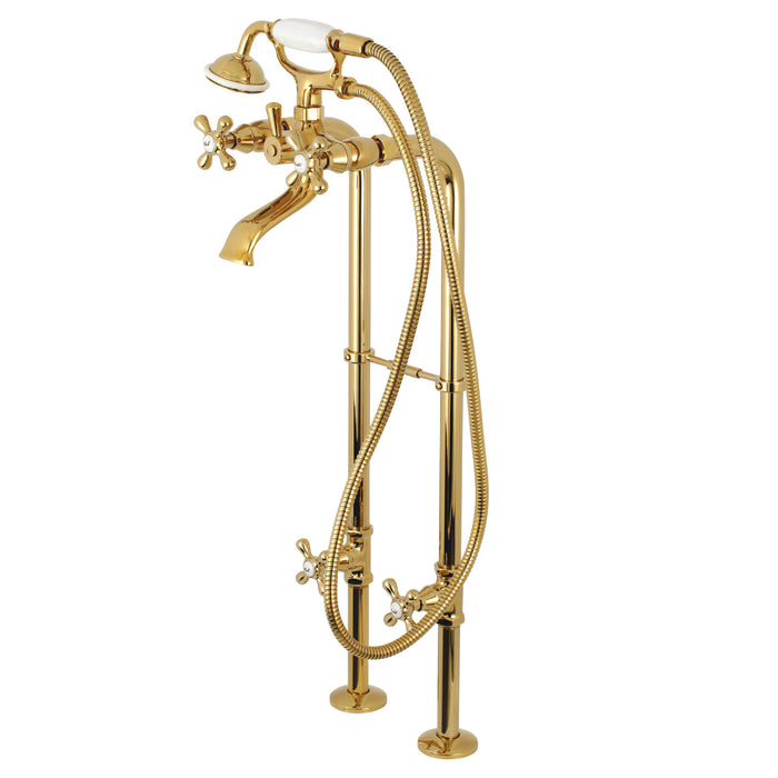 Kingston CCK266K2 Three-Handle 2-Hole Freestanding Tub Faucet with Supply Line and Stop Valve, Polished Brass