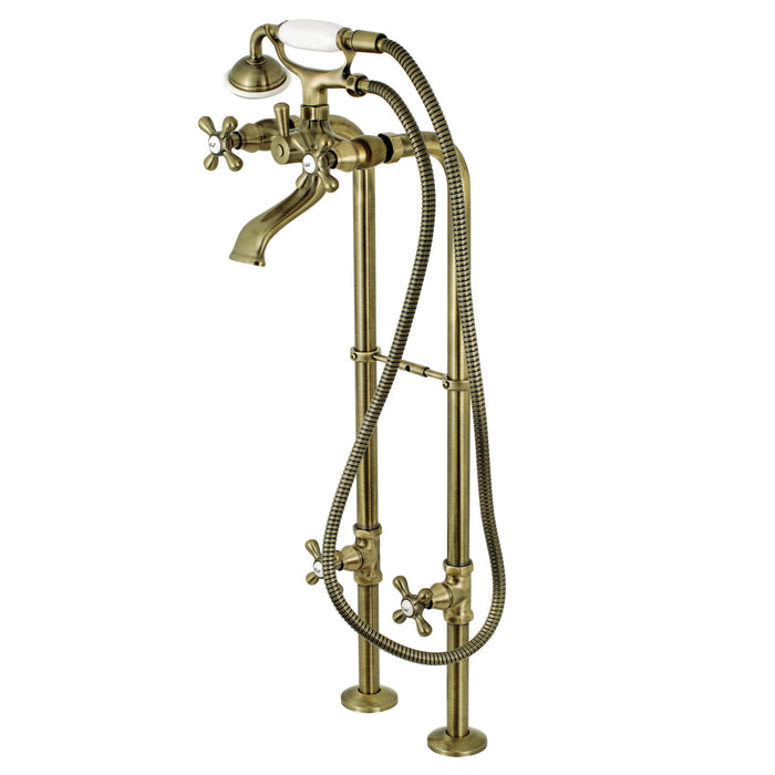 Kingston CCK266K3 Three-Handle 2-Hole Freestanding Tub Faucet with Supply Line and Stop Valve, Antique Brass
