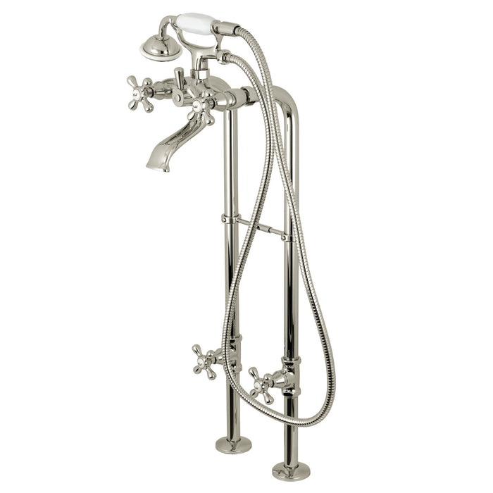Kingston CCK266K6 Three-Handle 2-Hole Freestanding Tub Faucet with Supply Line and Stop Valve, Polished Nickel