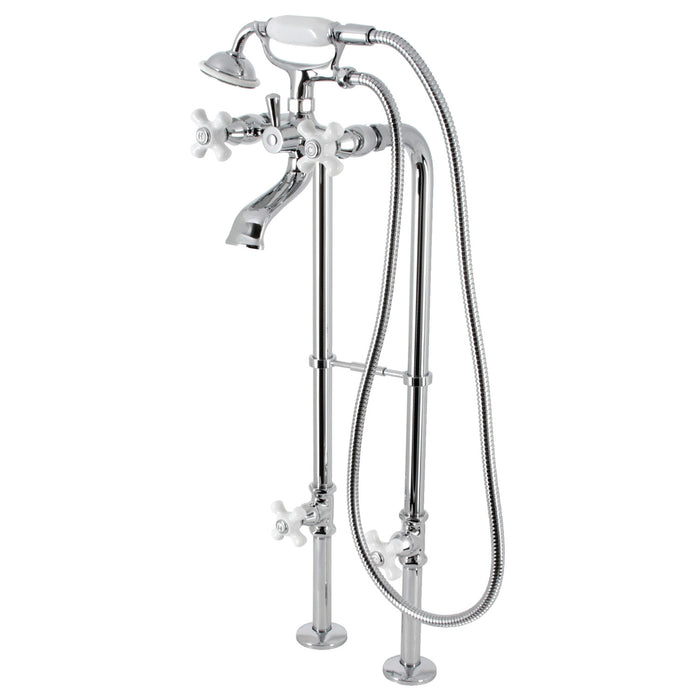 Kingston CCK266PXK1 Three-Handle 2-Hole Freestanding Clawfoot Tub Faucet Package with Supply Line and Stop Valve, Polished Chrome