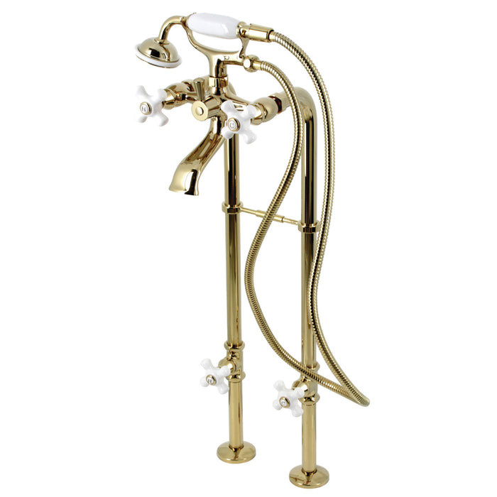 Kingston CCK266PXK2 Three-Handle 2-Hole Freestanding Clawfoot Tub Faucet Package with Supply Line and Stop Valve, Polished Brass
