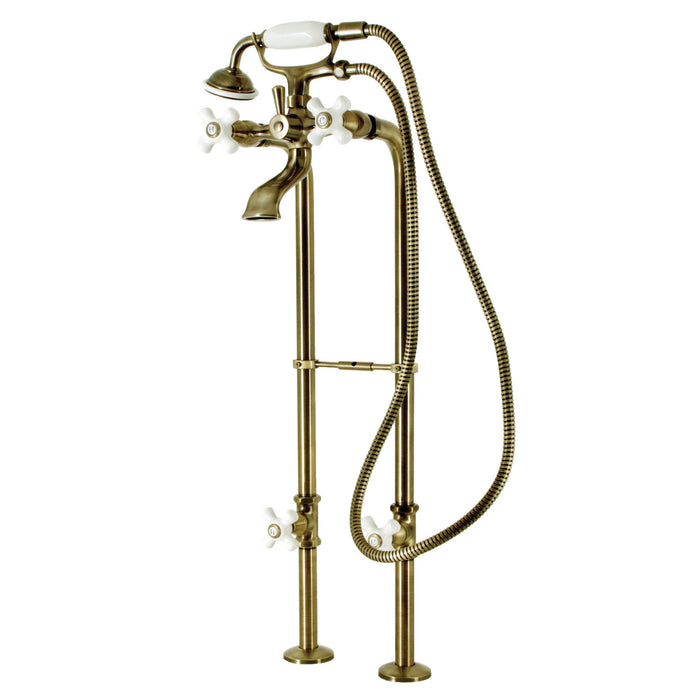 Kingston CCK266PXK3 Three-Handle 2-Hole Freestanding Clawfoot Tub Faucet Package with Supply Line and Stop Valve, Antique Brass