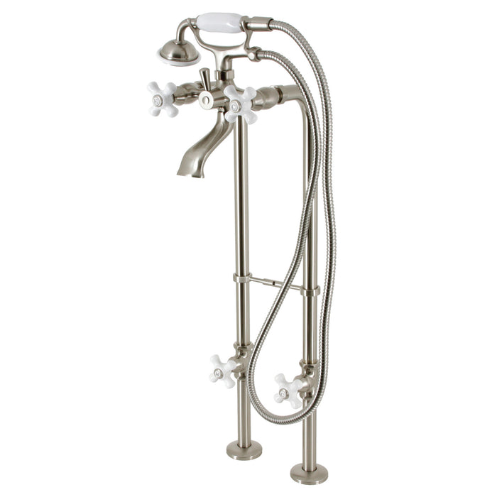 Kingston CCK266PXK8 Three-Handle 2-Hole Freestanding Clawfoot Tub Faucet Package with Supply Line and Stop Valve, Brushed Nickel