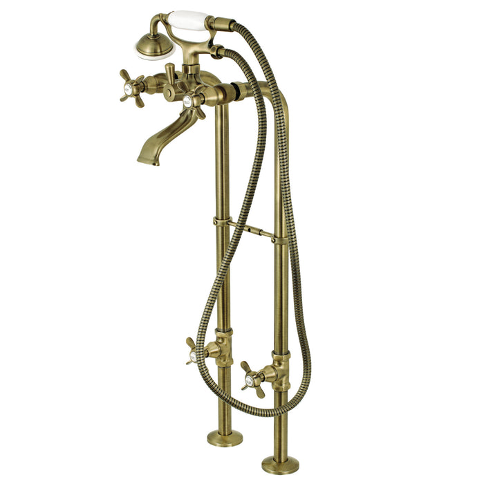 Kingston CCK285K3 Three-Handle 2-Hole Freestanding Tub Faucet with Supply Line and Stop Valve, Antique Brass