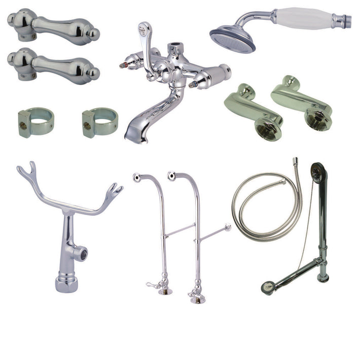 Kingston Heirloom CCK5101AL - Vintage Two-Handle 2-Hole Freestanding Clawfoot Tub Faucet Package with Supply Line, Hand Shower and Tub Drain, Polished Chrome