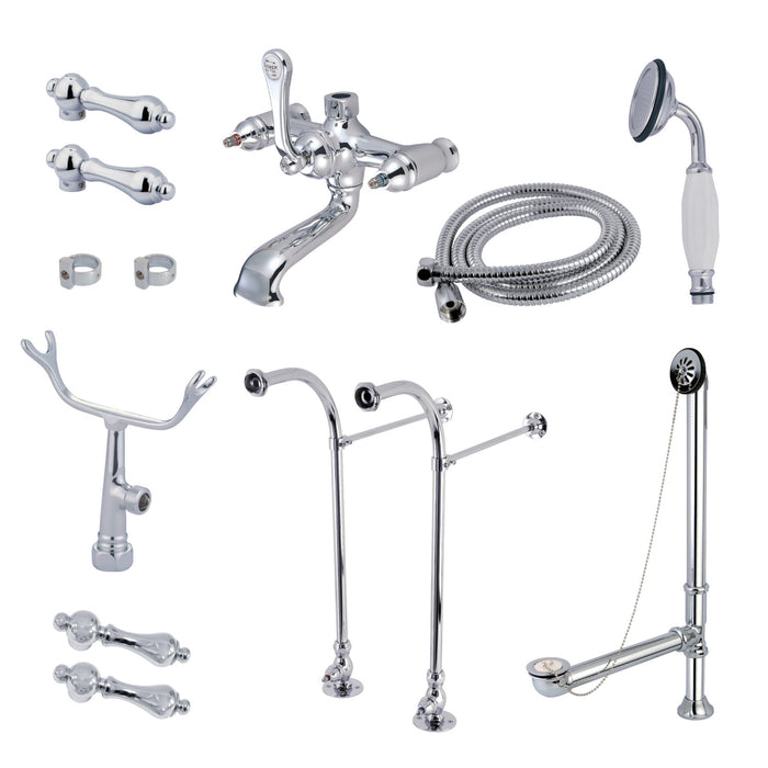 Kingston Heirloom CCK5171AL - Vintage Three-Handle 2-Hole Freestanding Clawfoot Tub Faucet Package with Supply Line, Hand Shower and Tub Drain, Polished Chrome