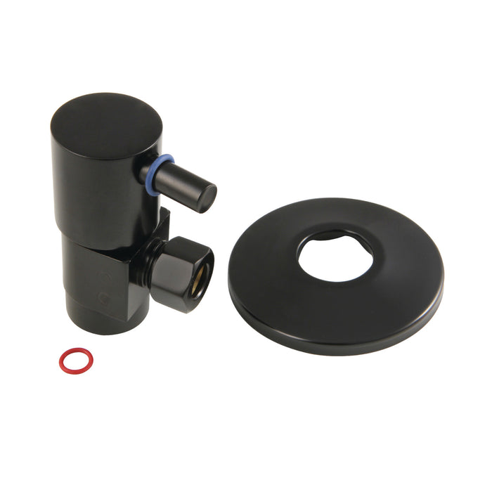 CD43300DLK 1/2-Inch FIP x 3/8-Inch OD Comp Anti-Seize Deluxe Quarter-Turn Ceramic Hardisc Cartridge Angle Stop with Flange, Matte Black