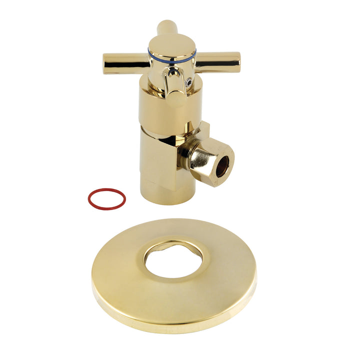 CD43302DXK 1/2-Inch FIP x 3/8-Inch OD Comp Anti-Seize Deluxe Quarter-Turn Ceramic Hardisc Cartridge Angle Stop with Flange, Polished Brass