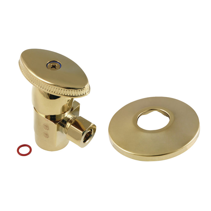 CD43302VAK 1/2-Inch FIP x 3/8-Inch OD Comp Anti-Seize Deluxe Quarter-Turn Ceramic Hardisc Cartridge Angle Stop with Flange, Polished Brass
