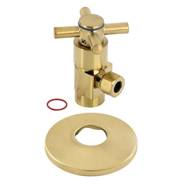 CD43307DXK 1/2-Inch FIP x 3/8-Inch OD Comp Anti-Seize Deluxe Quarter-Turn Ceramic Hardisc Cartridge Angle Stop with Flange, Brushed Brass