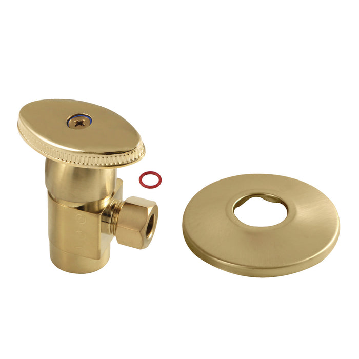 CD43307VAK 1/2-Inch FIP x 3/8-Inch OD Comp Anti-Seize Deluxe Quarter-Turn Ceramic Hardisc Cartridge Angle Stop with Flange, Brushed Brass