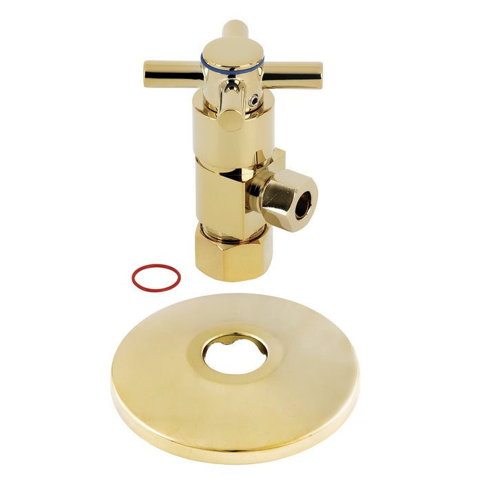 CD53302DXK 5/8-Inch OD Comp x 3/8-Inch OD Comp Anti-Seize Deluxe Quarter-Turn Ceramic Hardisc Cartridge Angle Stop with Flange, Polished Brass