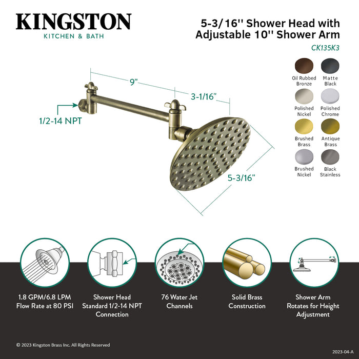 Victorian CK135K1 5-1/4 Inch Brass Shower Head with 10-Inch High-Low Shower Arm, Polished Chrome