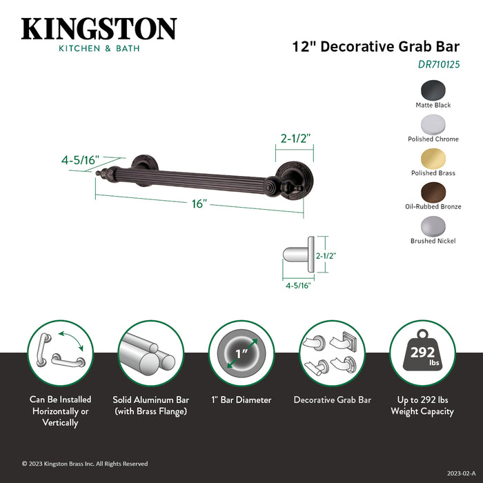 Kingston Sona DR710120 - Templeton 12-Inch x 1-Inch O.D. Brass Decorative Grab Bar, Matte Black