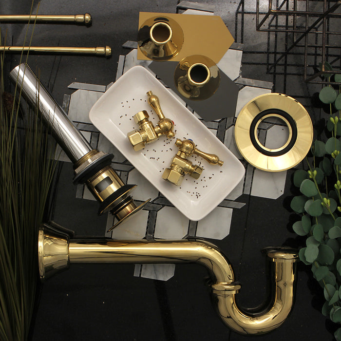Trimscape EV6002 Brass Push Pop-Up Bathroom Sink Drain with Overflow, 22 Gauge, Polished Brass