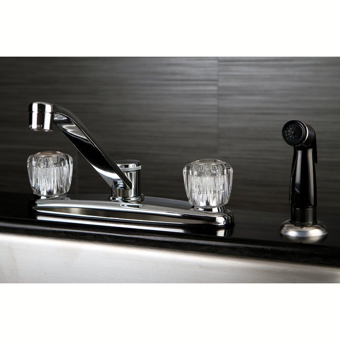 Americana FB112 Two-Handle 4-Hole Deck Mount 8" Centerset Kitchen Faucet with Side Sprayer, Polished Chrome