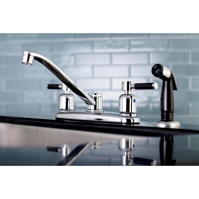 Kaiser FB112DKL Two-Handle 4-Hole Deck Mount 8" Centerset Kitchen Faucet with Side Sprayer, Polished Chrome