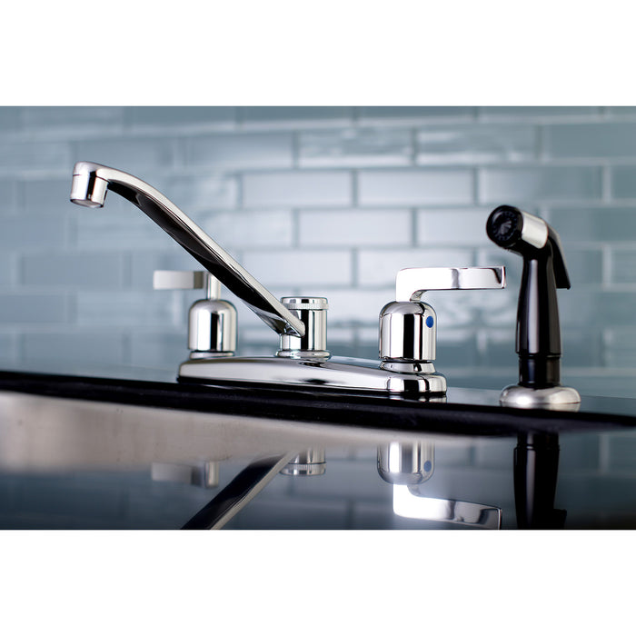 Centurion FB112EFL Two-Handle 4-Hole Deck Mount 8" Centerset Kitchen Faucet with Side Sprayer, Polished Chrome