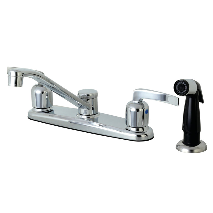 Centurion FB112EFL Two-Handle 4-Hole Deck Mount 8" Centerset Kitchen Faucet with Side Sprayer, Polished Chrome