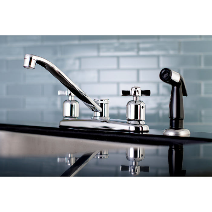 Millennium FB112ZX Two-Handle 4-Hole Deck Mount 8" Centerset Kitchen Faucet with Side Sprayer, Polished Chrome