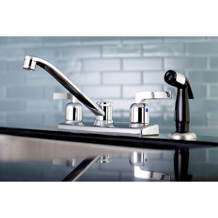 Centurion FB122EFL Two-Handle 4-Hole Deck Mount 8" Centerset Kitchen Faucet with Side Sprayer, Polished Chrome