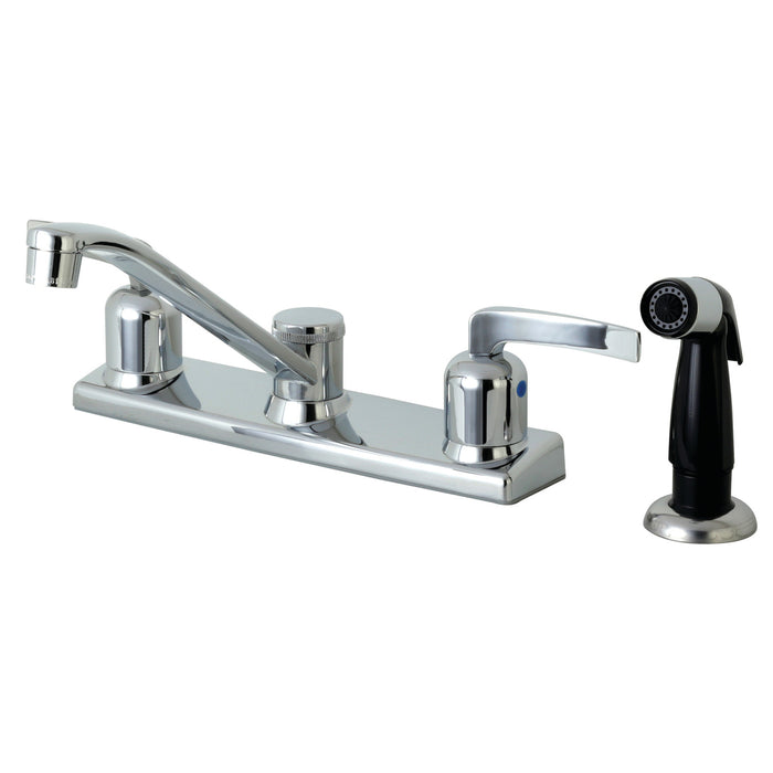 Centurion FB122EFL Two-Handle 4-Hole Deck Mount 8" Centerset Kitchen Faucet with Side Sprayer, Polished Chrome