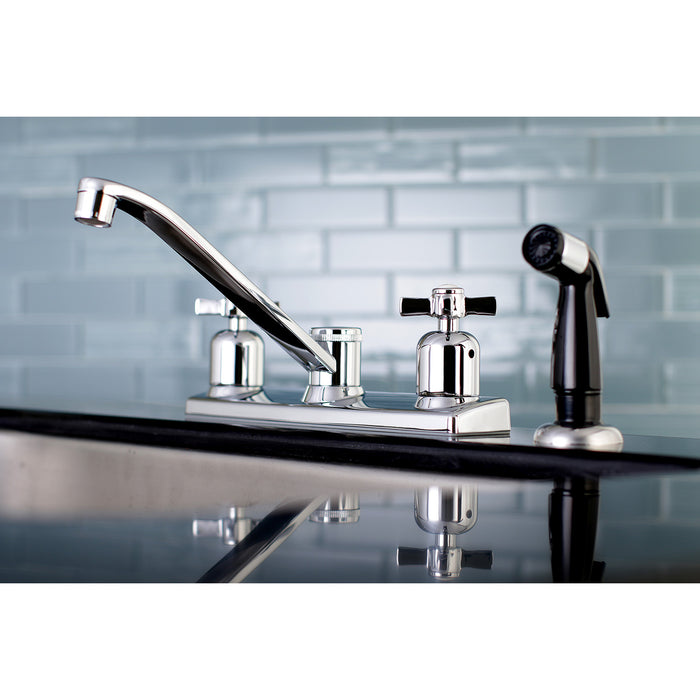 Millennium FB122ZX Two-Handle 4-Hole Deck Mount 8" Centerset Kitchen Faucet with Side Sprayer, Polished Chrome
