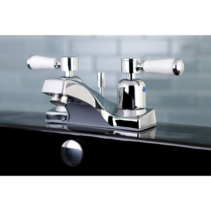 Paris FB201DPL Two-Handle 3-Hole Deck Mount 4" Centerset Bathroom Faucet with Plastic Pop-Up, Polished Chrome