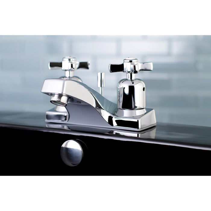 Millennium FB201ZX Two-Handle 3-Hole Deck Mount 4" Centerset Bathroom Faucet with Plastic Pop-Up, Polished Chrome