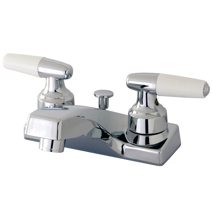 Americana FB201 Two-Handle 3-Hole Deck Mount 4" Centerset Bathroom Faucet with Plastic Pop-Up, Polished Chrome