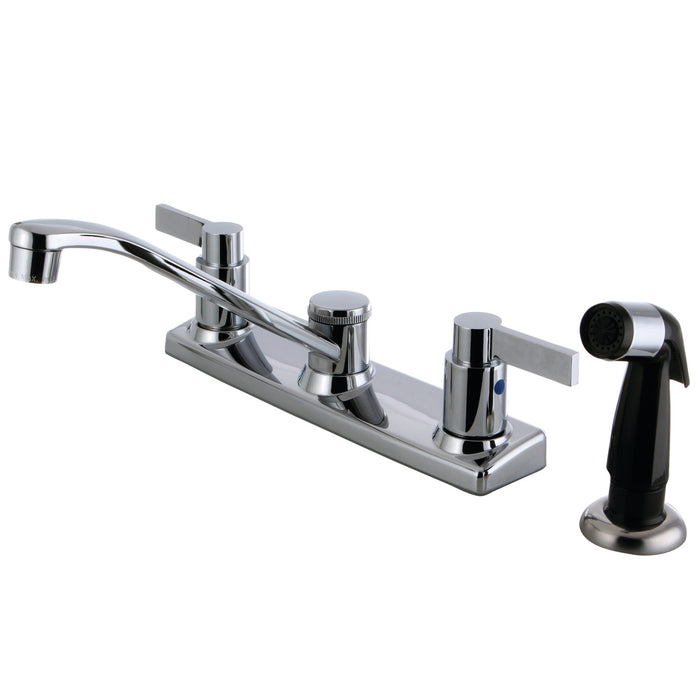 NuvoFusion FB2122NDL Two-Handle 4-Hole Deck Mount 8" Centerset Kitchen Faucet with Side Sprayer, Polished Chrome