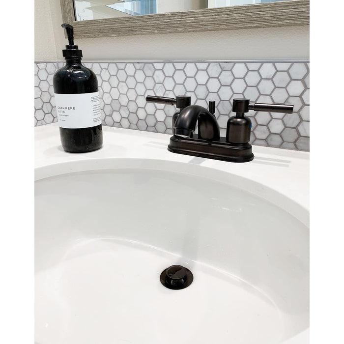 Concord FB2605DL Two-Handle 3-Hole Deck Mount 4" Centerset Bathroom Faucet with Plastic Pop-Up, Oil Rubbed Bronze