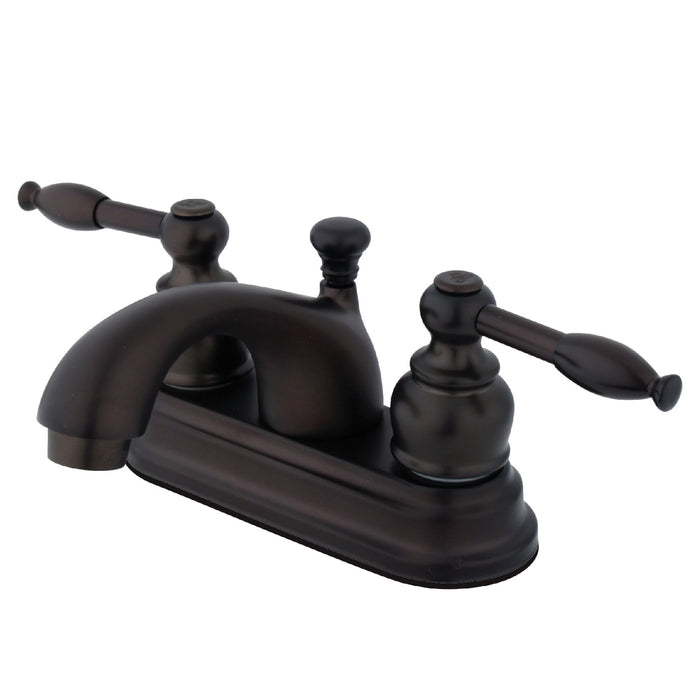 Knight FB2605KL Two-Handle 3-Hole Deck Mount 4" Centerset Bathroom Faucet with Plastic Pop-Up, Oil Rubbed Bronze