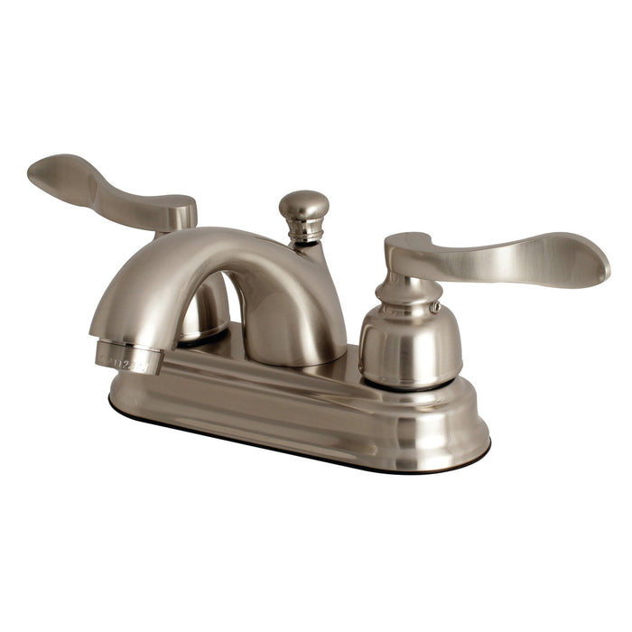 NuWave French FB2608NFL Two-Handle 3-Hole Deck Mount 4" Centerset Bathroom Faucet with Plastic Pop-Up, Brushed Nickel