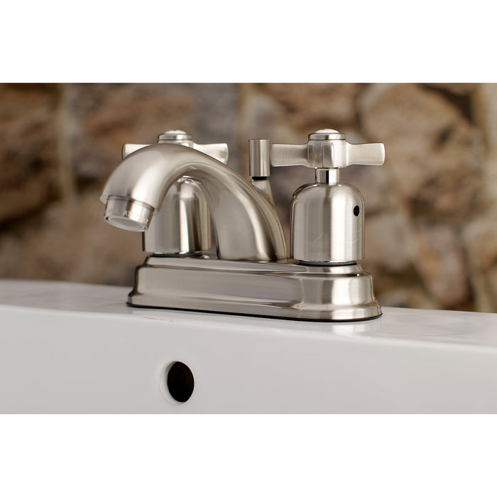 Kingston Tulare FB2608ZX - Millennium Double-Handle 3-Hole Deck Mount 4-Inch Centerset Bathroom Faucet with Pop-Up Drain, Brushed Nickel