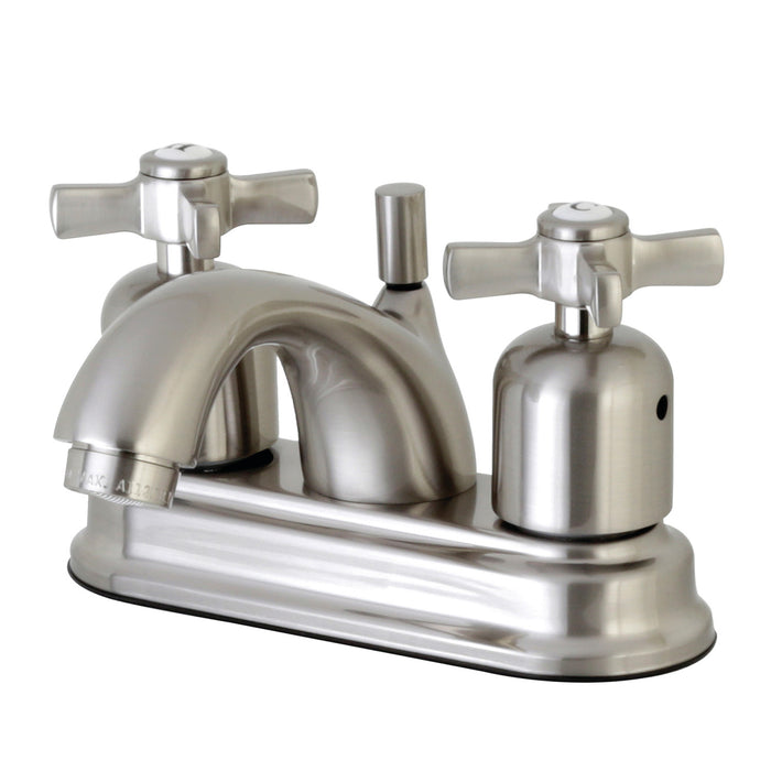 Millennium FB2608ZX Two-Handle 3-Hole Deck Mount 4" Centerset Bathroom Faucet with Plastic Pop-Up, Brushed Nickel