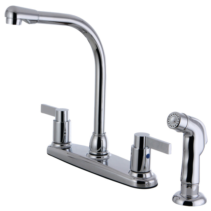 NuvoFusion FB2751NDLSP Two-Handle 4-Hole Deck Mount 8" Centerset Kitchen Faucet with Side Sprayer, Polished Chrome