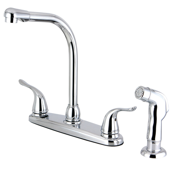 Yosemite FB2751YLSP Two-Handle 4-Hole Deck Mount 8" Centerset Kitchen Faucet with Side Sprayer, Polished Chrome